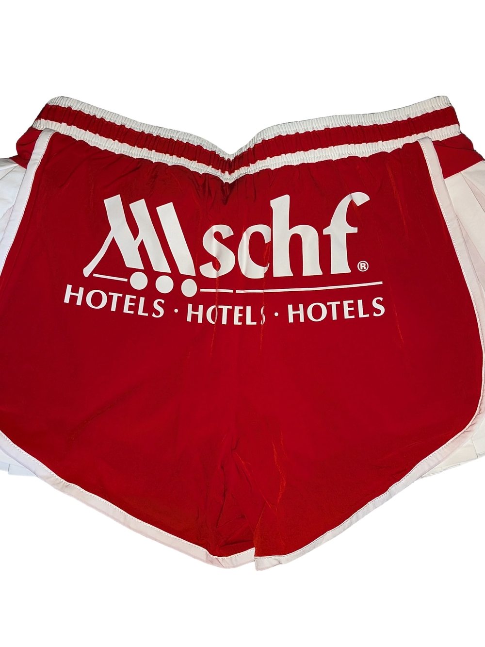 Unreleased Mschf Red Athletic Shorts w/ White Pleated Sides - Unique Rare Design